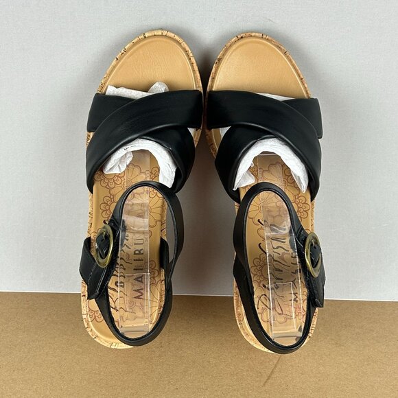 Blowfish Barbados Cork Wedge Sandals Womens 10 Black Ankle Strap Buckle - Picture 5 of 9